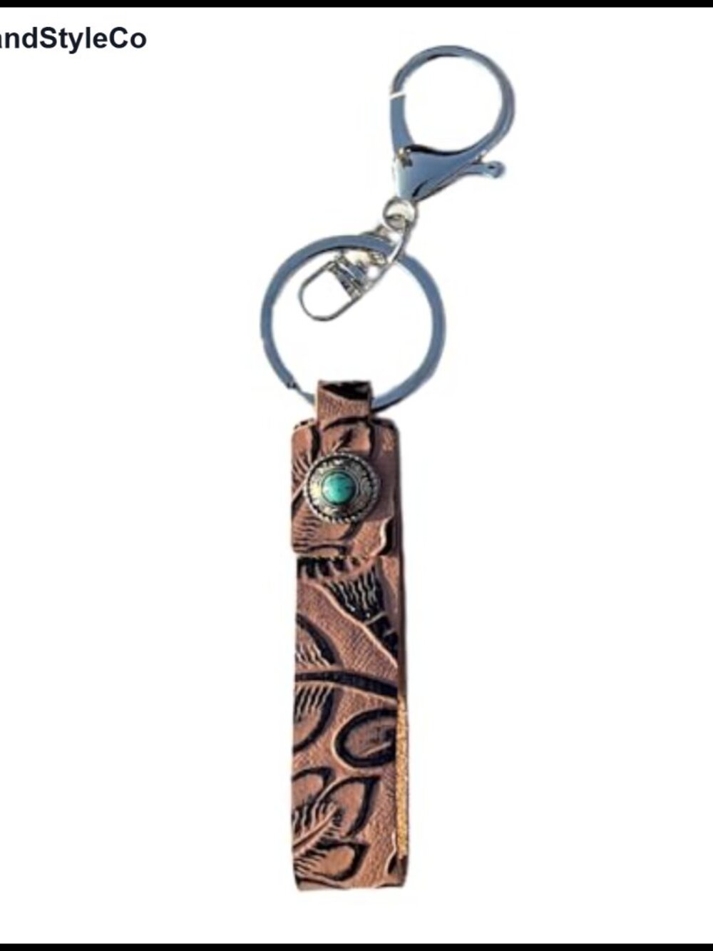 Western Turquoise Pumpkin Flower Keychain Wristlet PU Metal Cowhide Embossed
